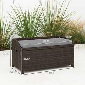 Panca Contenitore Moderna da Esterno con Cuscino, Design in Vimini Grigio e Legno Teak per Cortile, Patio, Arredamento Scolastico - Product Image 3