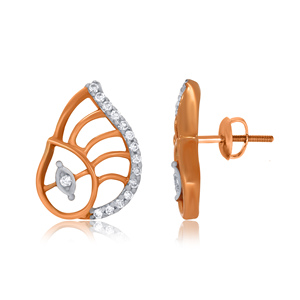 Boucles d'oreilles en or rose plaqué avec feuilles de diamants, style romantique pour femme, à porter au quotidien, bijoux clous en diamant naturel taille brillant ronde couleur G - Product Image 3