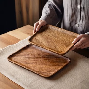 Plateau de service rectangulaire en bois de noyer massif, design moderne Rehman Craft, coins arrondis, plat peu profond, grain naturel, fait main - Product Image 5