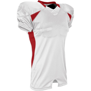 Maillot de football américain pour homme, blanc et rouge, col en V, manches courtes, maille respirante, coupe athlétique, couleur unie, vêtements de sport - Product Image 1