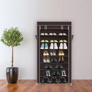 Scarpiera a 10 livelli marrone scuro con copertura antipolvere, moderna scarpiera in MDF per l'organizzazione di scarpe, mobiletto per la casa - Product Image 1