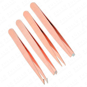 Rose Gold Stainless Steel Slanted Tip Tweezers Set 4 Piece Eyebrow Shaping Precision Beauty <b>Tool</b> Private Label - Product Image 2