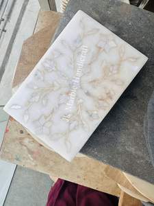 Boîte à bijoux en marbre indien fait main avec incrustations blanches, design magnifique, boîte à bijoux - Product Image 3