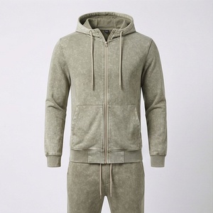 Ensemble de jogging vintage personnalisé à prix avantageux, survêtement zippé délavé à l'acide, sweat à capuche et pantalon de survêtement pour homme, style streetwear - Product Image 1