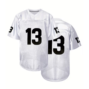 White Mesh Football Jersey Men's Short Sleeve V-Neck Breathable Sporty <b>T</b>-<b>Shirt</b> Number 13 Printed Regular Fit Mesh <b>Shirt</b> - Product Image 2