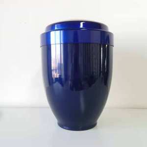 Blue Stainless Steel Jar <b>Urn</b> with Gold Prayer Hands Decor Luxury Airtight Pet Memorial for Dogs - Product Image 2