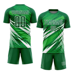 High Quality Custom Kelly Green White Heat Transfer Printing <b>Soccer</b> Uniforms Wholesale Adult Sizes Customized Fabric Breathable - Product Image 1