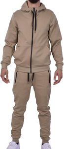 Survêtement kaki à capuche pour homme, sweat-shirt zippé avec poches latérales et pantalon de jogging assorti, tenue décontractée pour l'automne - Product Image 5