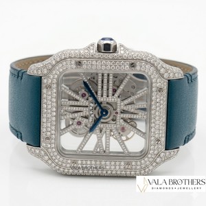 Montre mécanique carrée en or blanc sertie de diamants Rolaxx avec cadran à chiffres romains et bracelet en cuir bleu 42 mm Montre de luxe pour homme - Product Image 2