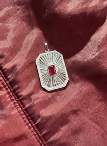 9KT <b>Gold</b> Natural Ruby & Diamonds Octagon Shape Fine Jewelry Embossed Unisex <b>Pendant</b> - Product Image 2