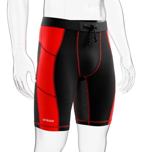 Shorts de compression en velours côtelé noir et rouge pour hommes, séchage rapide, taille élastique, coutures plates tricotées, décontracté et sportif - Product Image 5