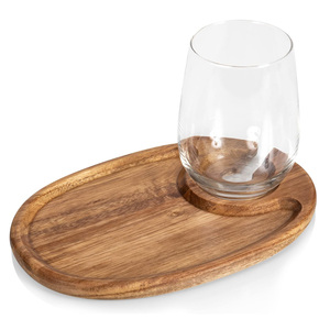 Ensemble de 4 assiettes à apéritif en bois d'acacia avec plateau porte-verre à vin pour fromage, fruits ou aliments Présentoir de table de cuisine décoratif - Product Image 6