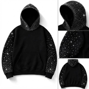 เสื้อฮู้ดดี้ผู้ชายแบบสวมหัว รุ่นใหม่มาแรง ประดับคริสตัลสีดำ ผ้าฟลีซ ทรงปกติ สไตล์ลำลอง สตรีทแวร์ สำหรับฤดูหนาว - Product Image 2