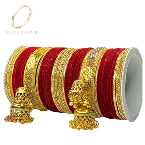Premium Red Bridal Velvet Trending Gold Plated <b>Bangle</b> Set Premium Stone Work Golden Jhumki Kalire for Wedding Wholesale Price - Product Image 2