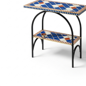 Mesa Taburete con Incrustaciones de Hueso Azul Rey – Mesa Auxiliar Decorativa Hecha a Mano para Sala de Estar y Dormitorio - Product Image 5