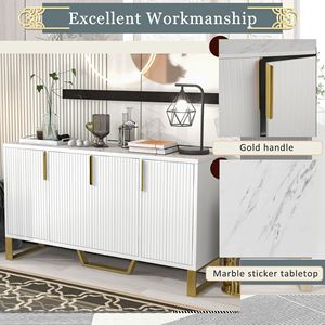 Modern Four-Door <b>Sideboard</b> with Metal Handles and Legs Adjustable Shelves <b>Kitchen</b> Cabinet - Product Image 4