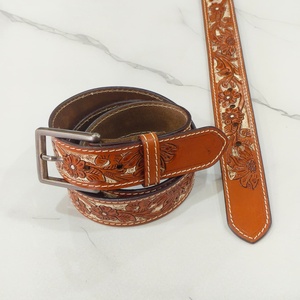 Cinturón Western de Alta Calidad, Marrón, con Estampado Floral, Cuero Tallado a Mano, Juego de 6 Cinturones con Hebilla Antigua, Diseño Resistente - Product Image 3