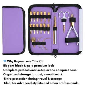 Kit complet d'outils d'application pour extensions capillaires : Pinces micro-anneaux, Anneaux de séparation rapide, Aiguilles courbées, Pinces bec de canard, Ciseaux - Product Image 3