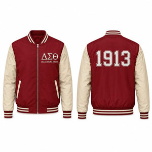 Chaqueta Bomber Delta Sigma Theta Roja con Estampado '1913' en la Espalda, Estilo Preppy para Hombre, Chaqueta Universitaria de Satén con Cierre Frontal - Product Image 1