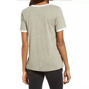 Camiseta de Verano para Mujer, Nueva, con Logotipo Personalizado, en Oferta, de Moda, Mezcla de Poliéster/Algodón, Cuello en V, Manga Corta, Hombros Caídos, Secado Rápido - Product Image 3