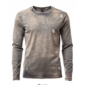 T-shirt Homme Manches Longues Col Rond Effet Délavé Style Mode Masculin - Product Image 1