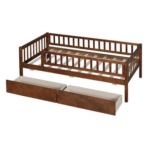 Letto singolo in noce con due cassetti, letto in legno per bambini - Product Image 6
