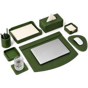Ensemble d'accessoires de bureau en cuir de qualité supérieure, 8 pièces, organiseur de bureau avec tapis de souris, sous-verre, personnalisation de la marque - Product Image 2