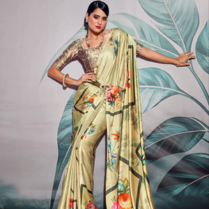 Pure <b>Satin</b> Silk Zari Weaving Elegant Party Saree with <b>Blouse</b> for Women - Product Image 1