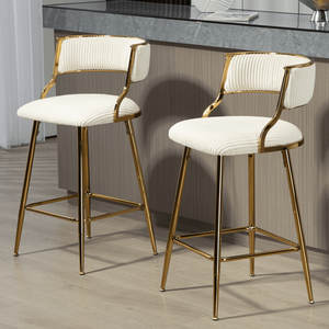 SET of 2 26 Counter Height <b>Bar</b> <b>Stools</b> with Corduroy <b>Back</b> Golden Chrome Base & Footrest for Kitchen Island or <b>Bar</b> Counter - Product Image 6
