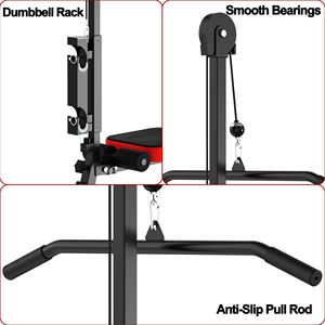 Panca Pesi Pieghevole Multifunzione con Sistema a Carrucola, Schienale Regolabile in Pelle, Attrezzatura per Allenamento di Forza per Home Gym - Product Image 4