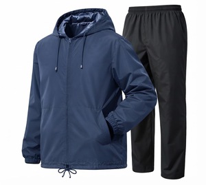 Ensemble de survêtement coupe-vent à capuche pour hommes, veste à fermeture éclair de couleur unie, pantalon long, léger, vêtements de sport décontractés, vêtements de sport d'automne - Product Image 2