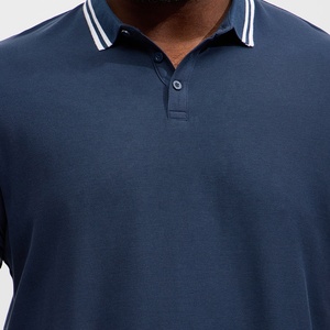 Polo pour homme bleu marine à manches courtes en coton piqué respirant, couleur unie, tricoté, coupe classique, vente en gros - Product Image 4