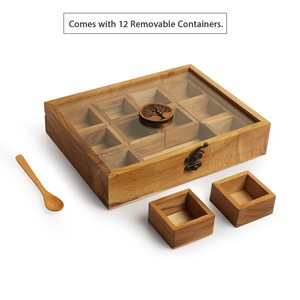 Caja de Especias Cuadrada de Madera con 12 Contenedores, Hecha a Mano, Duradera, Ecológica, Herramienta de Cocina, Color Marrón - Product Image 3
