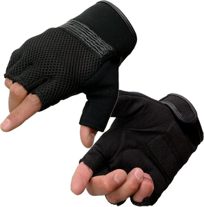 ถุงมือขับขี่มอเตอร์ไซค์แบบไม่มีนิ้วสำหรับผู้ชาย ยี่ห้อ Samroz Sports รุ่น Amara ผ้าสีดำ พร้อมตาข่ายระบายอากาศ - Product Image 1