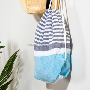 Convertible New Collection Fouta <b>Beach</b> <b>Towel</b> <b>Bag</b> Zipper Closure Portable with Two Striped Handles Different Designs & Colors - Product Image 5