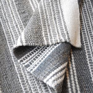 Gray <b>White</b> Striped Jute Area <b>Rug</b> Woven Cotton Blend Carpet Neutral Home Decor for Living Room <b>Bedroom</b> - Product Image 2