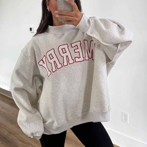 CYM Premium <b>Mock</b> <b>Neck</b> Sweatshirt Women Custom Embroidered College Letter Oversized Cotton Fleece Pullover - Product Image 6