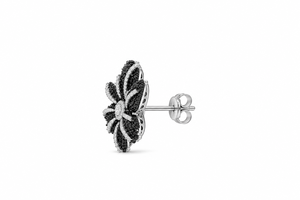 Boucles d'oreilles clous florales en diamant noir naturel, taille ovale, plaqué rhodium, style classique, cadeau pour femme pour mariage ou fête, 10K 14K 18K - Product Image 3
