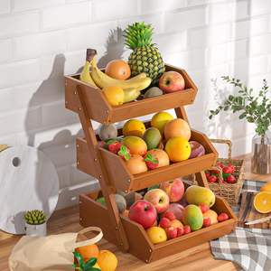 Panier à fruits élégant en bambou de haute qualité, organisateur à 3 niveaux, couleur personnalisée, forme rectangulaire pour le rangement de la cuisine - Product Image 5