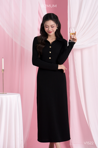 B2 MUM V1522 Suéter Negro de Manga Larga con Cuello en V, Tejido Suave y Grueso, Estilo Ajustado, Abertura Profunda en la Espalda, Transpirable y Ecológico - Product Image 2