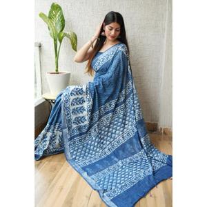 Sari en lin imprimé doux avec chemisier en lin, élégant pour les occasions décontractées, le bureau et les fêtes, à prix de gros - Product Image 6