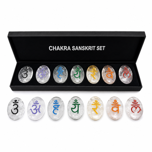 7 <b>Chakra</b> Sanskrit <b>Crystal</b> Stone <b>Set</b> Engraved Healing Meditation Reiki Gift Box Wholesale <b>Chakra</b> Sanskrit Engraved - Product Image 1