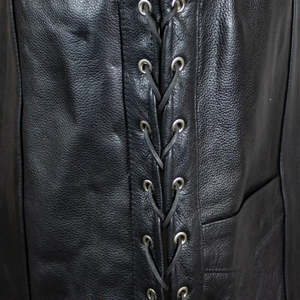 Men’s Black Genuine Leather Western <b>Vest</b> Classic Snap Front <b>Cowboy</b> Waistcoat with Side Lace Design - Product Image 4