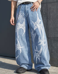 Pantalones Vaqueros Anchos de Cintura Alta con Estampado Paisley para Hombre, 100% Algodón, Corte Holgado, Tallas Grandes, Estilo Hip Hop Urbano, Marca Hardihood International - Product Image 5