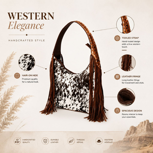 Western Hair On Cowhide Fringe Shoulder Bag Genuine <b>Leather</b> <b>Tooled</b> Strap Handcrafted Hobo Purse Boho Fashion Handbag for Women - Product Image 5