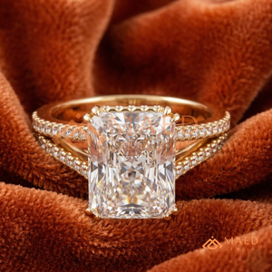 <b>Custom</b> 14K 18K Yellow Gold Radiant Cut Diamond <b>Ring</b> Double Row Split Shank Lab Grown Diamond Engagement <b>Ring</b> - Product Image 4