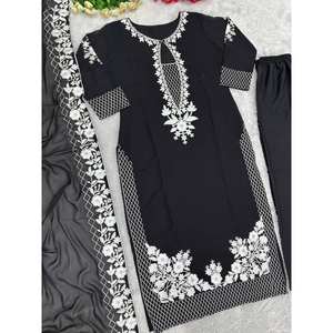 Hermosa ropa de fiesta para mujer, parte superior inferior Dupatta con trabajo cosido para ocasiones especiales - Product Image 2