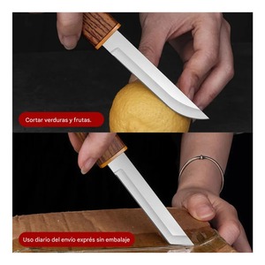 Cuchillo de acero inoxidable de doble y una sola cara para exteriores, mini cuchillo portátil multiusos para bushcraft y camping. - Product Image 3