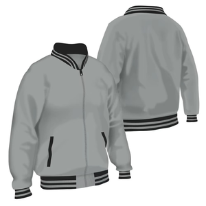 Chaqueta Varsity Gris para Hombre con Cuello a Rayas, Corte Regular, Cierre de Cremallera, Estilo Preppy, para Otoño - Product Image 1
