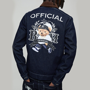 Quality Casual Embroidered Windproof Oversized Drop Shoulder Denim <b>Jeans</b> <b>Jacket</b> for Men Distressed <b>Black</b> 100% Cotton Winter - Product Image 4